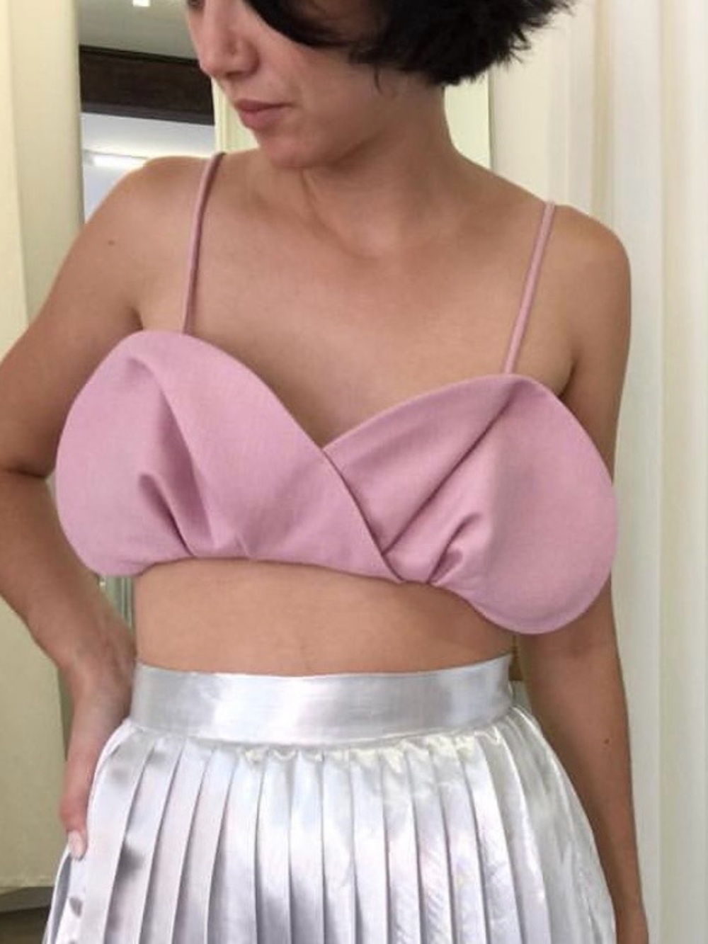 NWT Sincerely Tommy Atala Pink Linen Tulip Draped Bustier Crop Top Medium